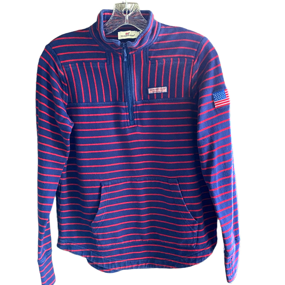 Vineyard Vines Striped Pullover 1/4 Zip Sweatshirt Navy Thumb Holes Womens XXS